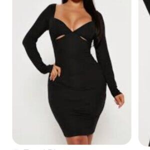 NEW Fashion Nova Dress - Size Medium - Black Square VNeck Long Sleeve